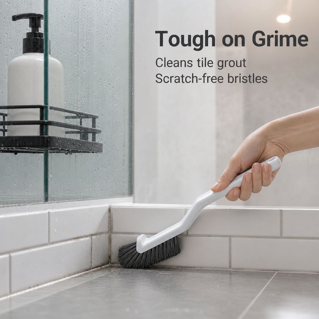 Bathroom and kitchen tile cleaning brush with hard bristles for thorough cleaning