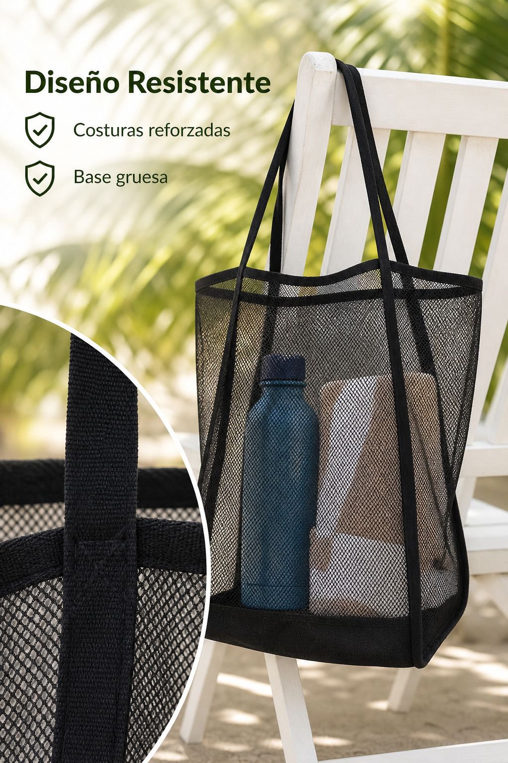 Bolsa de playa portátil de malla para llevar al hombro