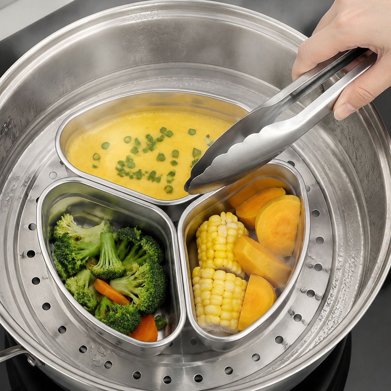 Household steaming box drawer steaming artifact food grade stainless steel fan-shaped steamer rice c