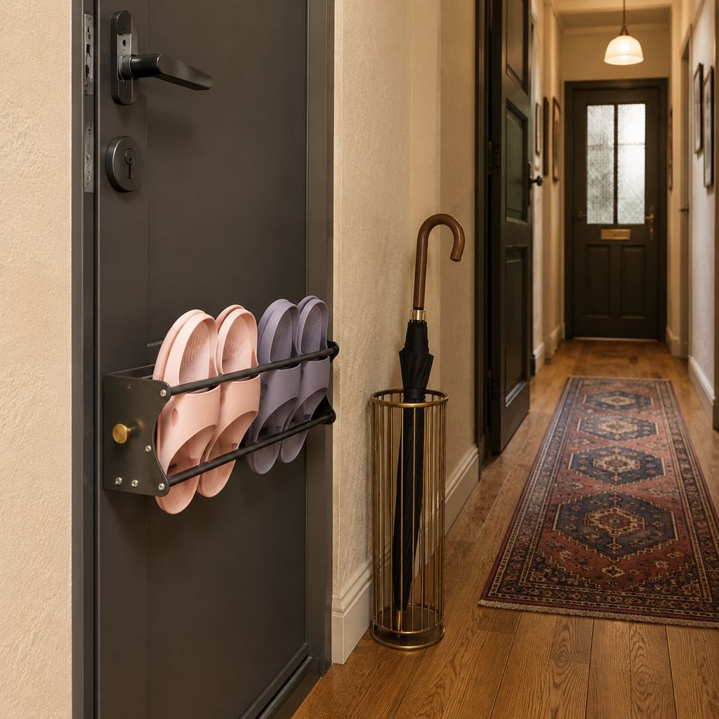 No-drill shoe rack for slippers and sandals