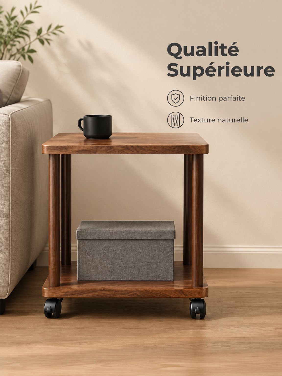 Table carrée de rangement pour canapé et fauteuil