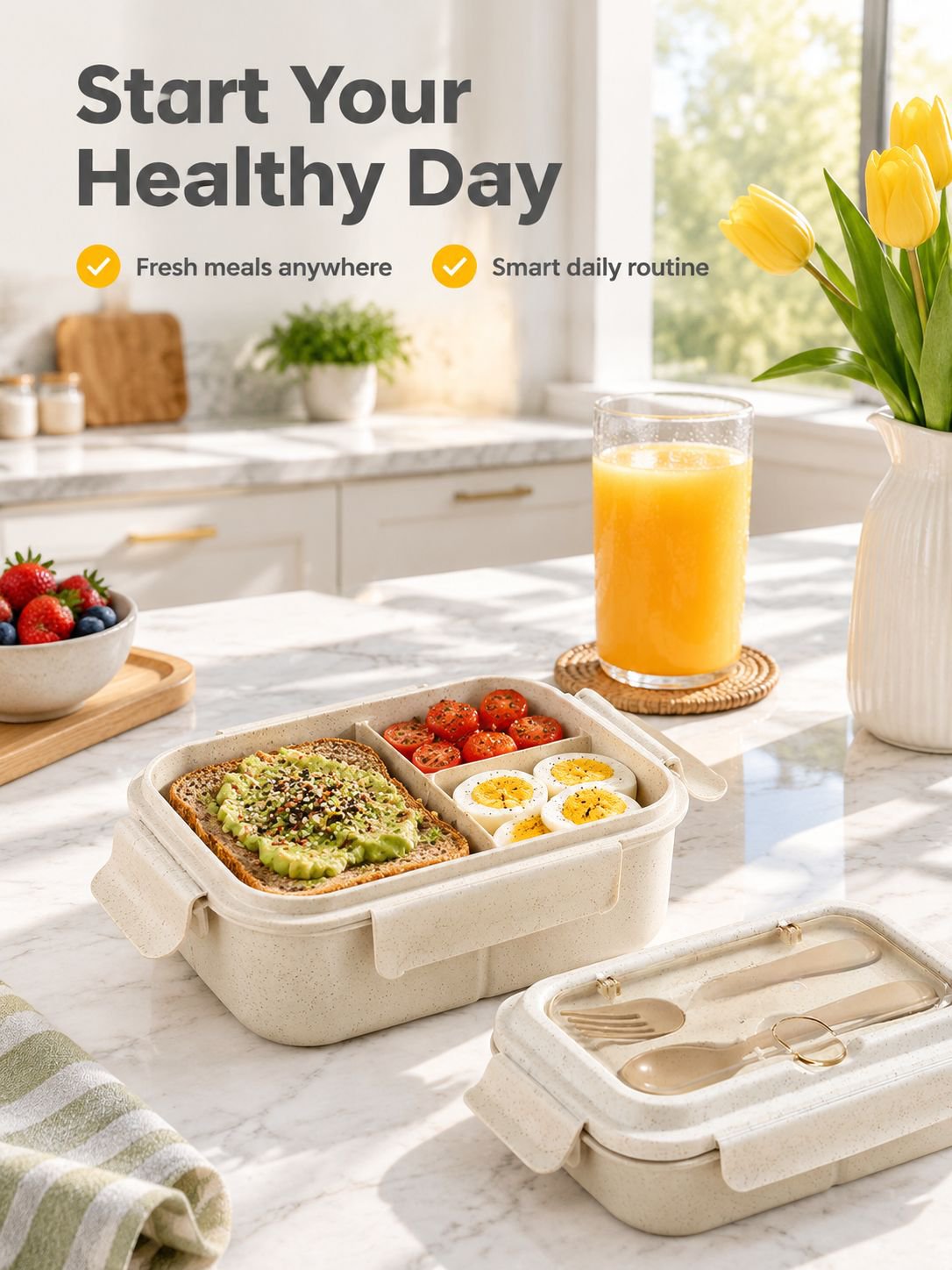 Microwave safe stainless steel compartment bento lunch box for office and school