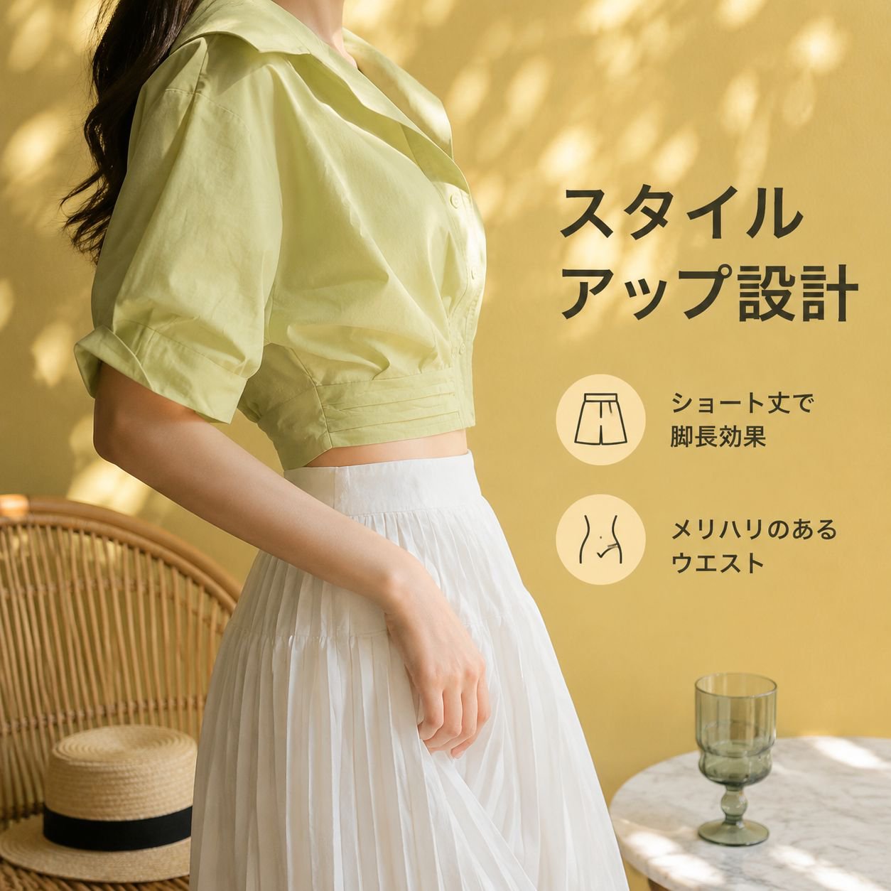 夏のドーパミン風グリーン半袖シャツ レディース 小柄向け可愛いショート丈シャツ