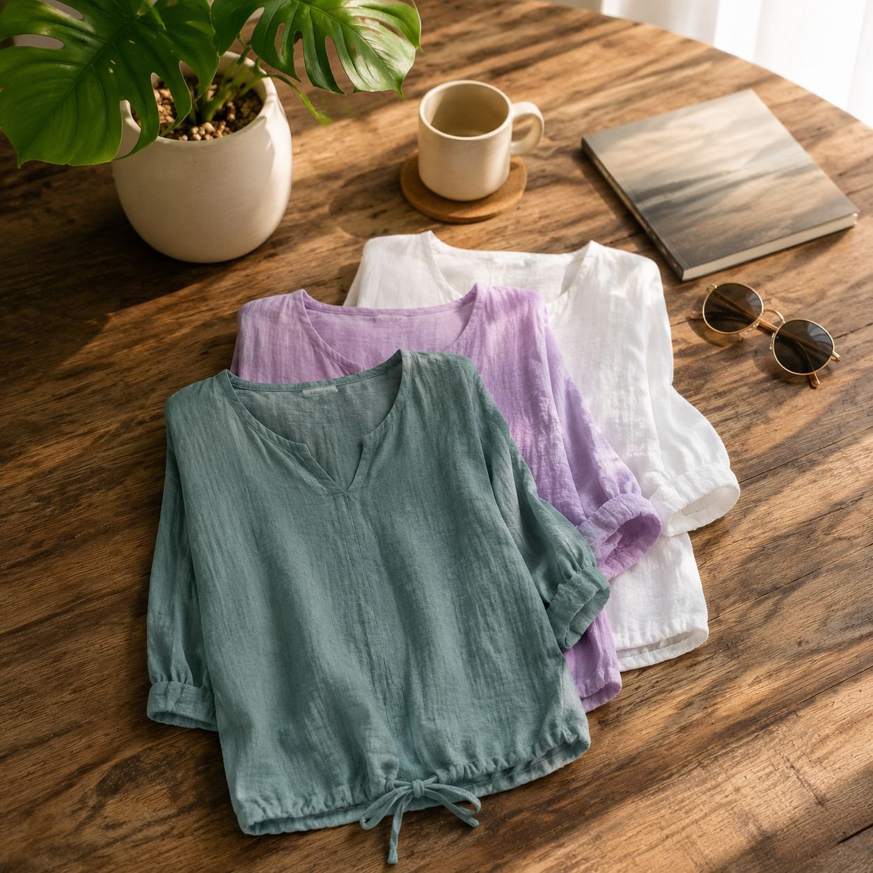 Moda de verano: camiseta de lino básica para mujer