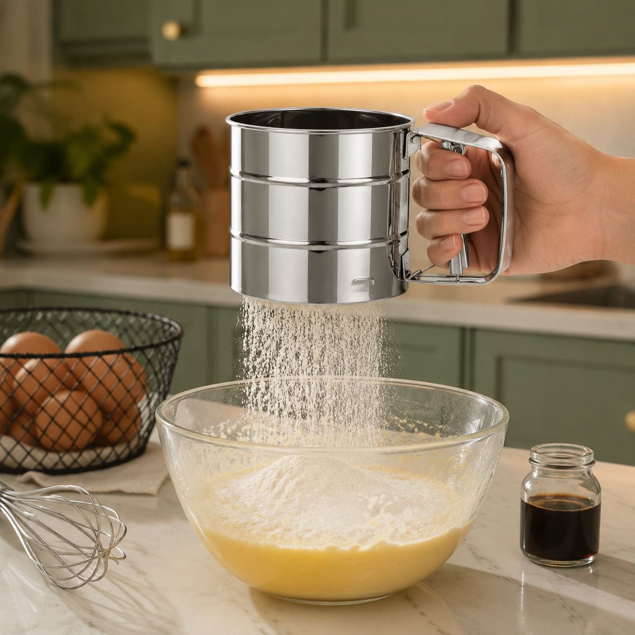 Tamiz de repostería de acero inoxidable semiautomático de mano