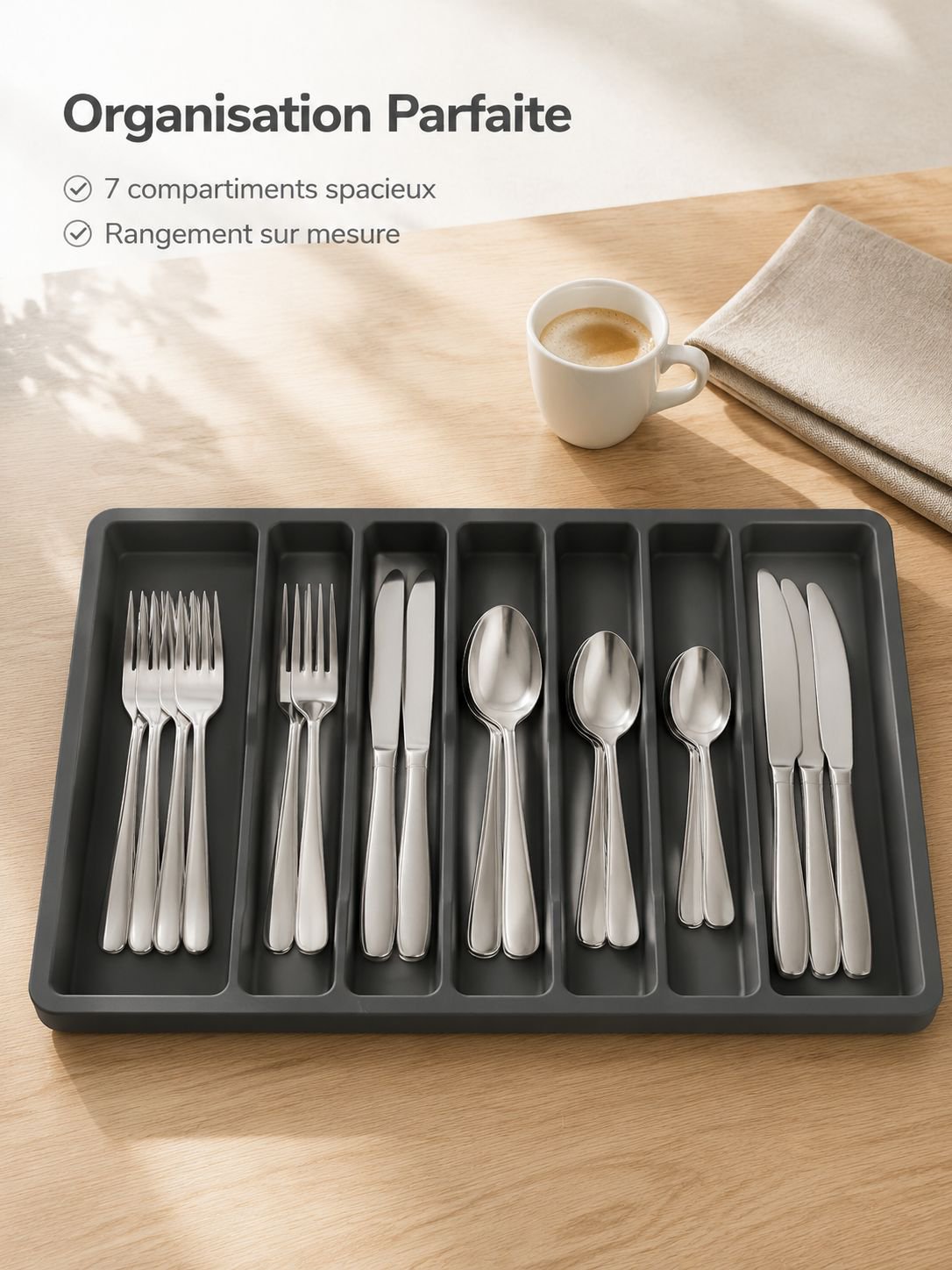 Boîte de rangement en silicone pour cuisine, séparateur de tiroir pour couverts