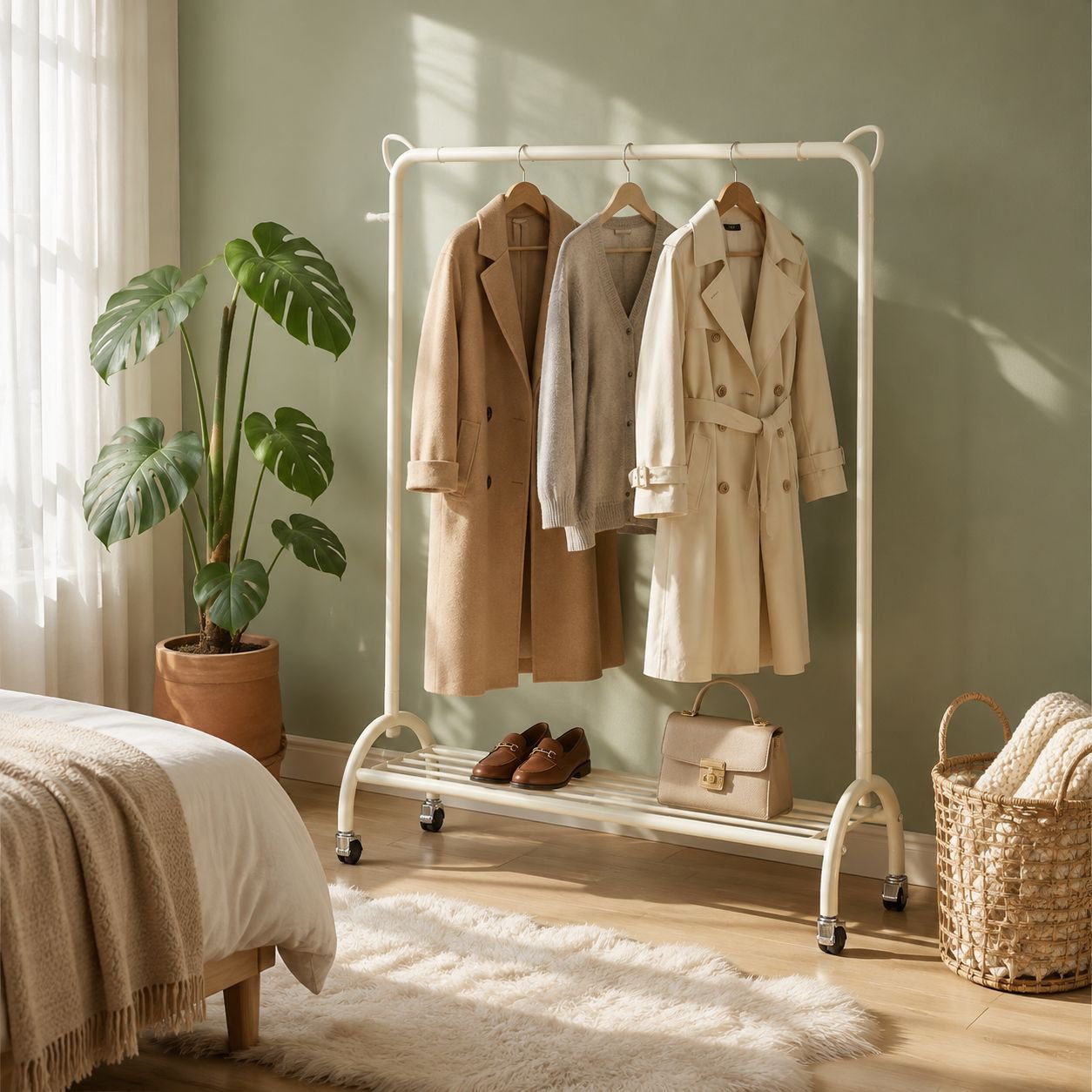 Luxury floor light storage and clothes drying rack