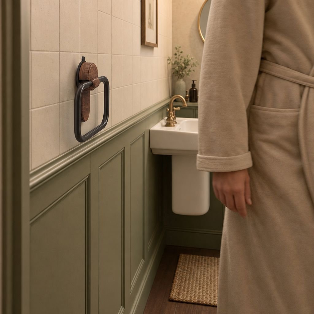 Luxury Nordic walnut towel holder detail