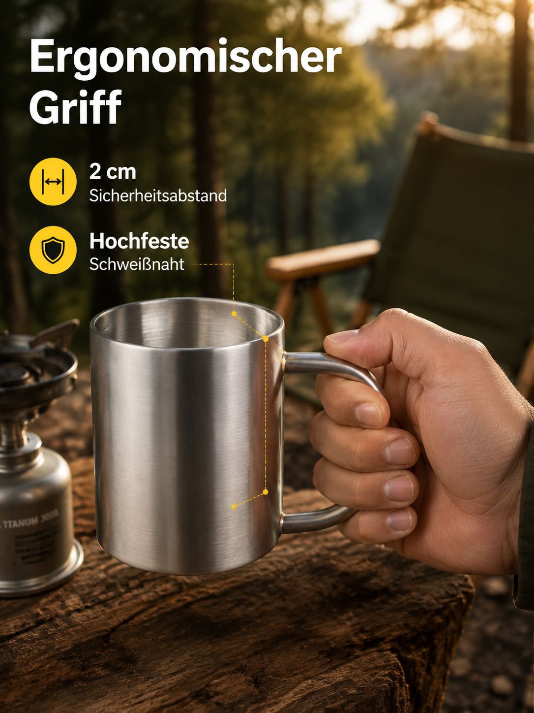 Becher aus Edelstahl 304 mit doppelwandigem Griff