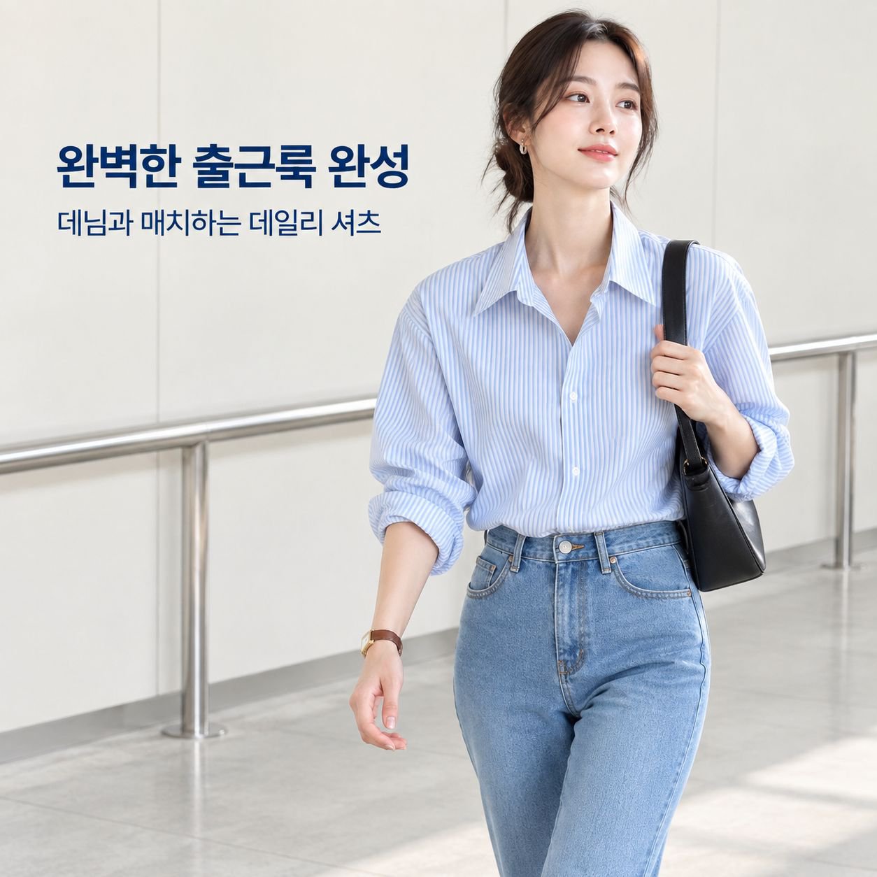 스타일리시한 루즈핏 스트라이프 상의 여성 롱 스타일 한국 디자인 셔츠