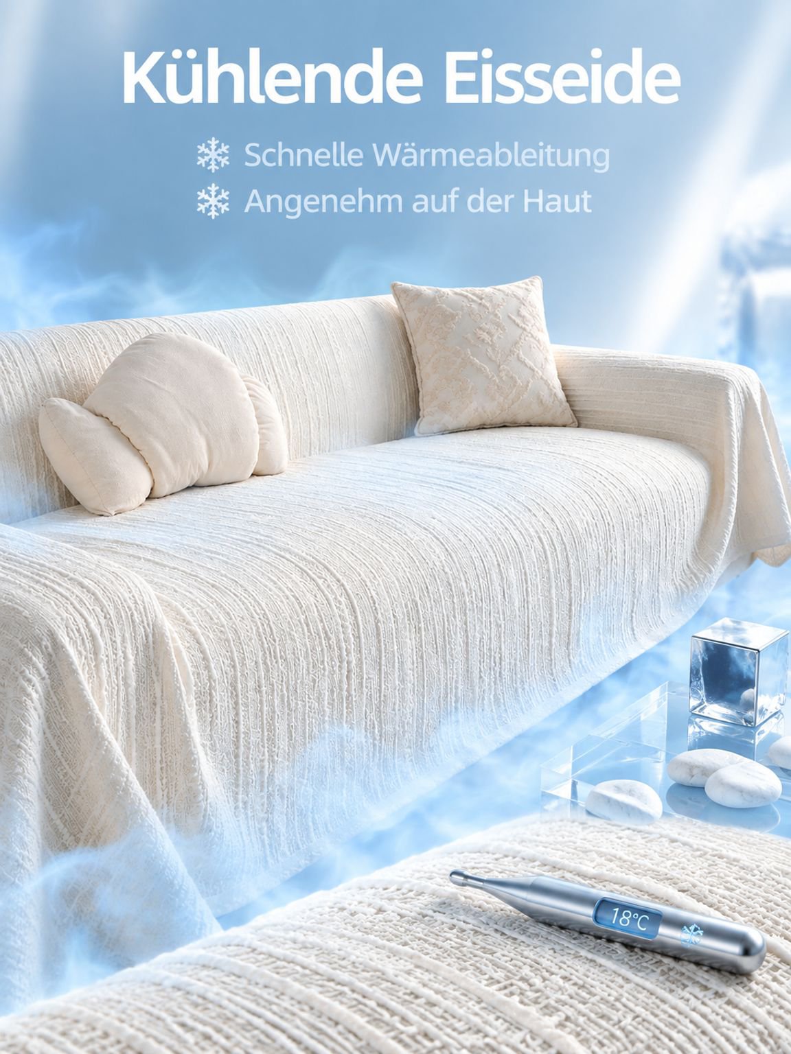 Sofamatte aus Eisseide für ein angenehm frisches Sitzgefühl