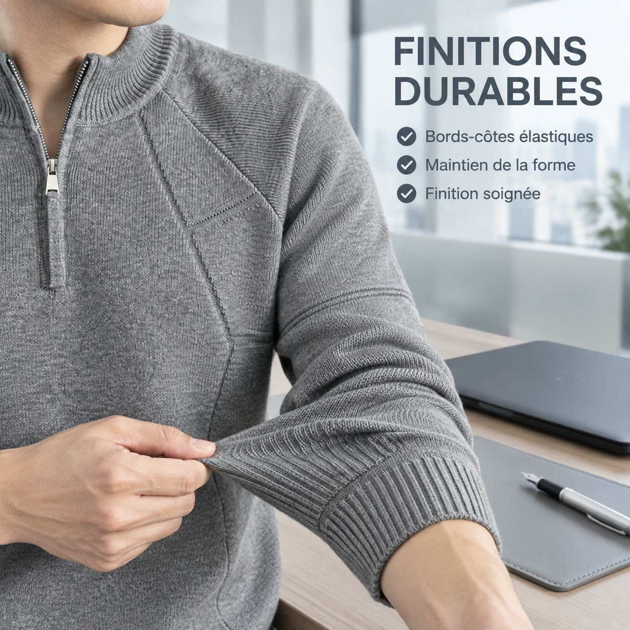 Sweater homme automne à demi-zip col montant