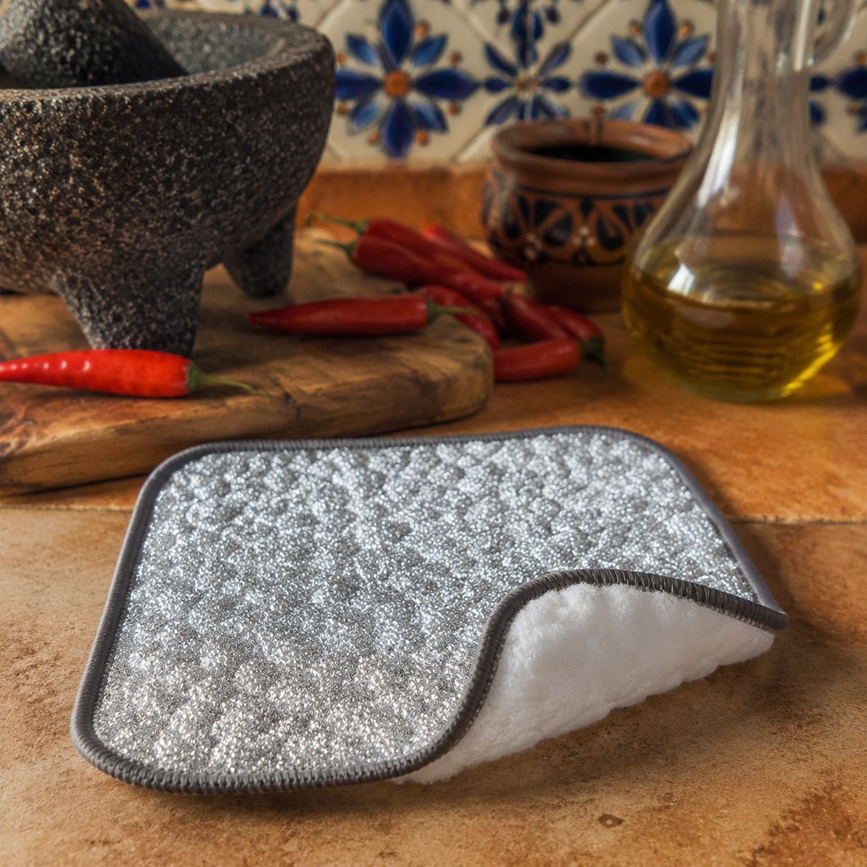 Trapo de cocina de hilo plateado, grueso y fácil de limpiar