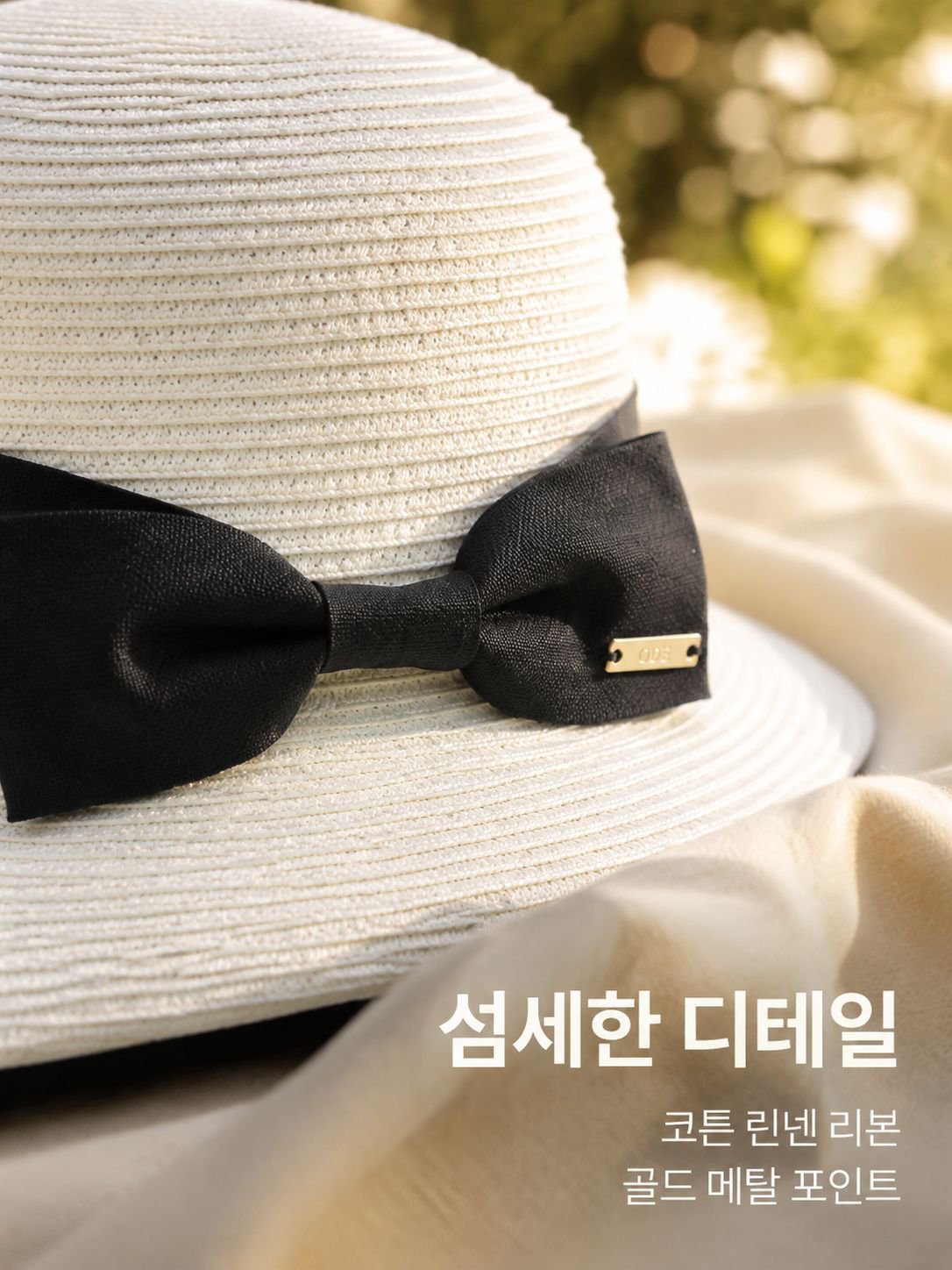 리본이 달린 넓은 챙의 밀짚모자