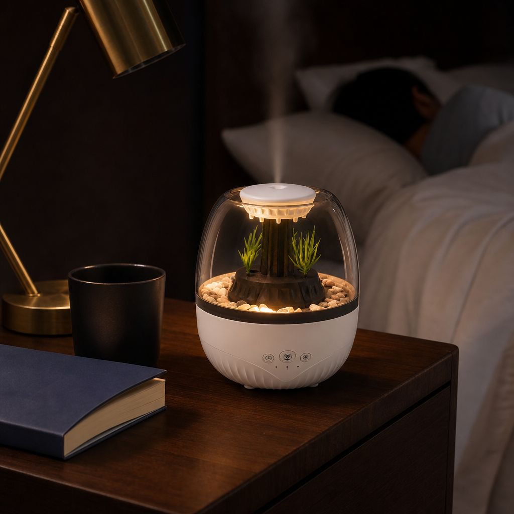 Silent Fish Tank Aroma Diffuser with Seven-Color Light, Home Timed Humidifier