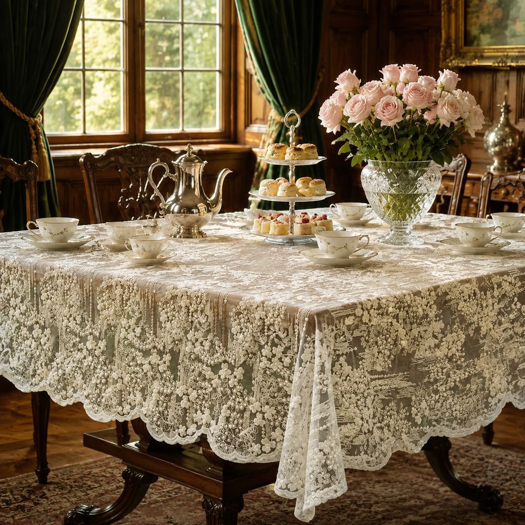 Lace embroidered tablecloth, organza high-end embroidered tablecloth