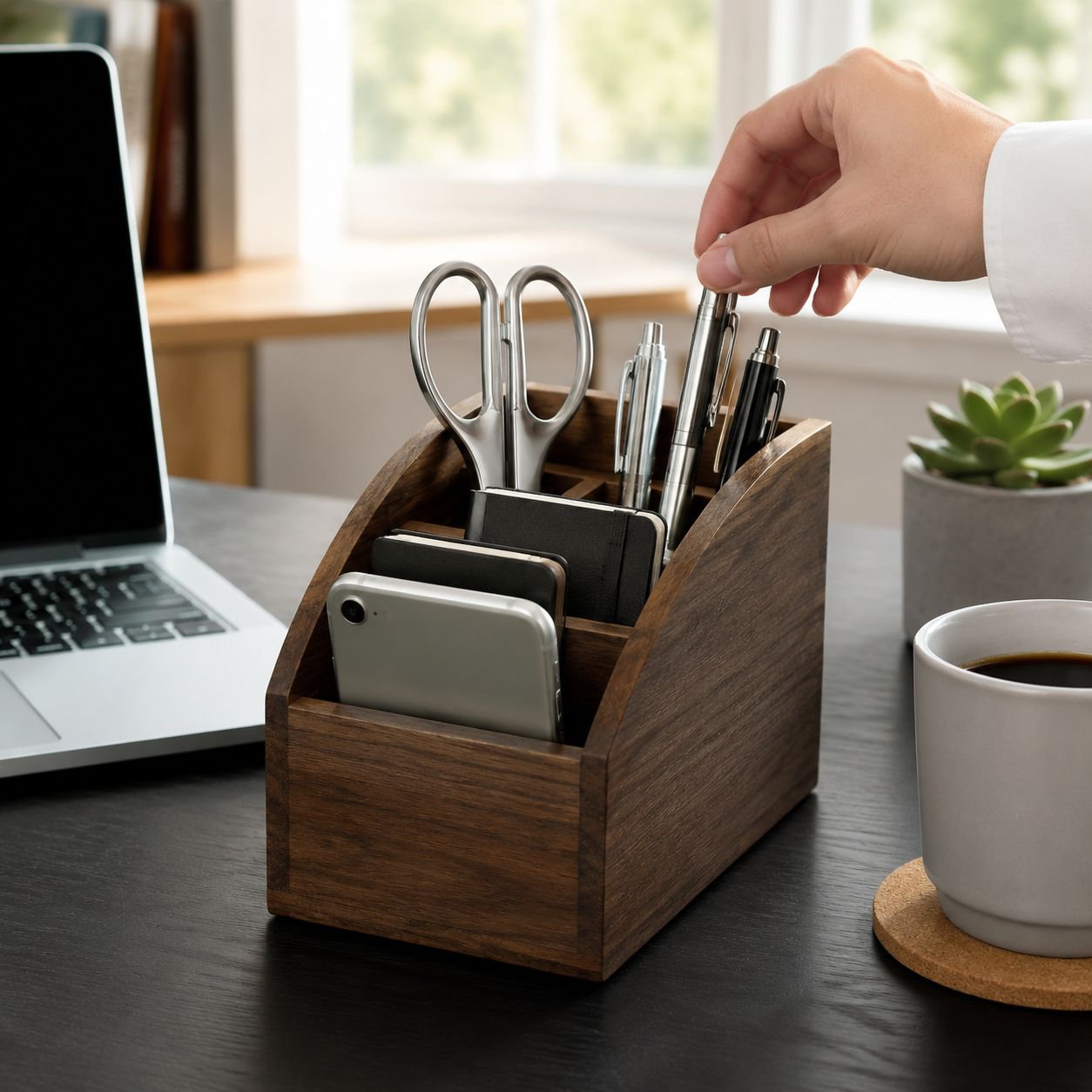 Organizador de mandos de madera multifuncional, estilo moderno