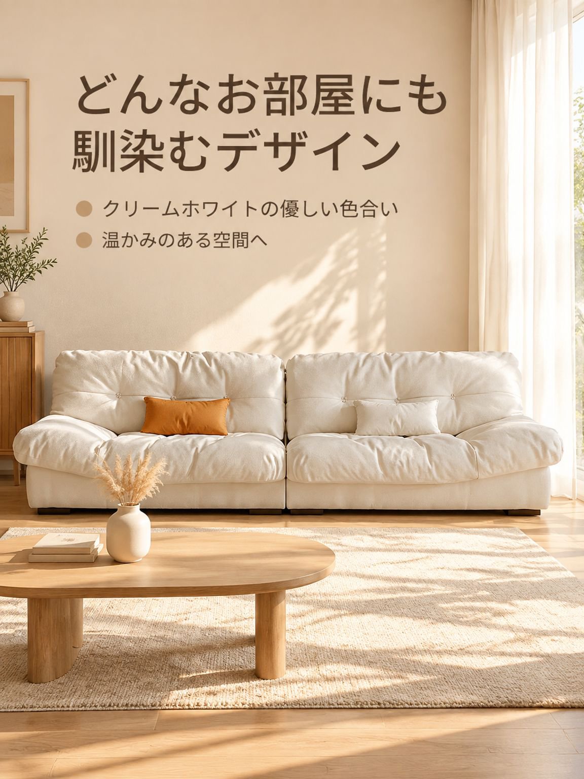 クリームスタイル布製ソファ