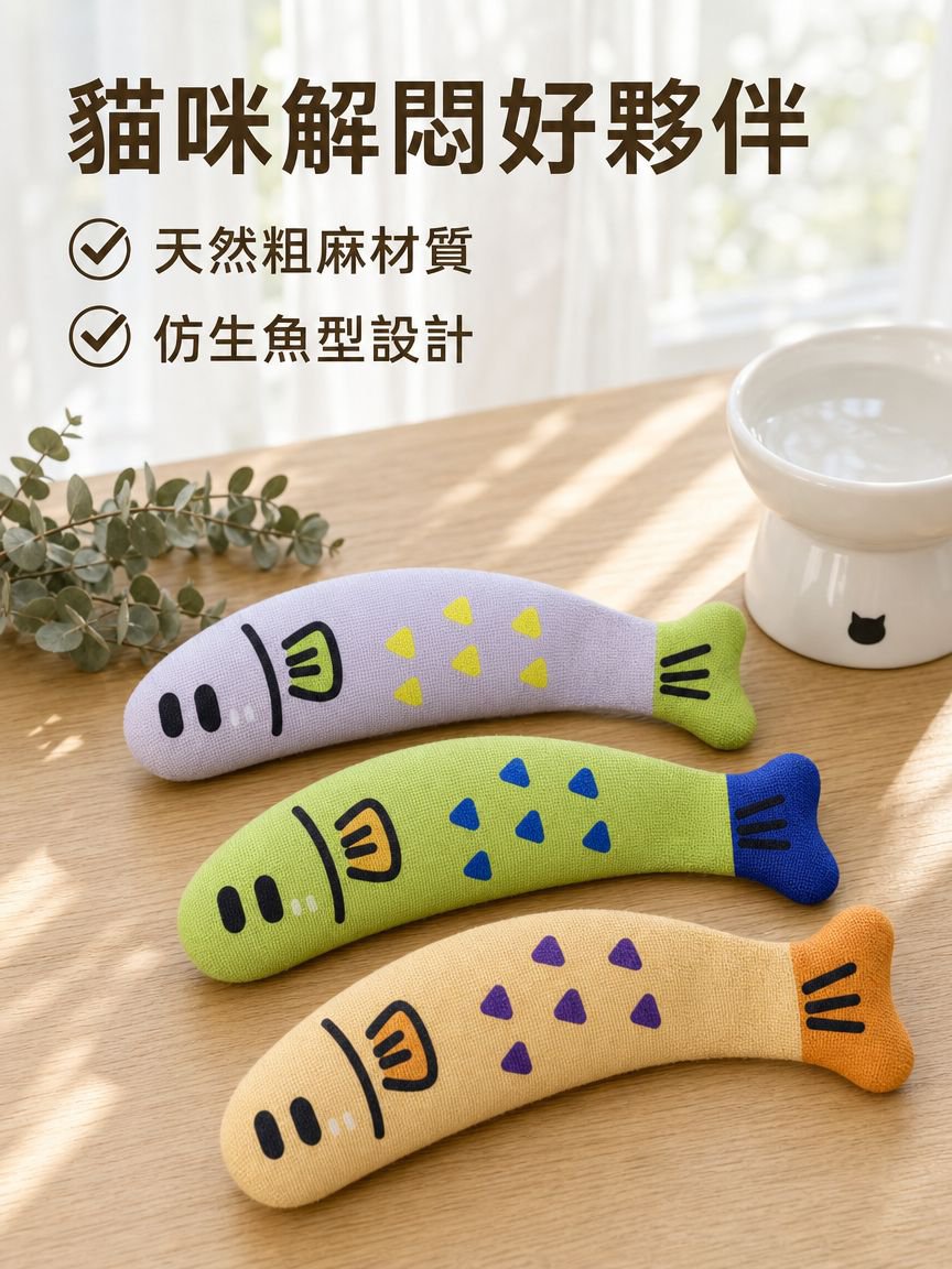 寵物玩具猫薄荷猫咪逗猫麻布魚自嗨解悶趣味