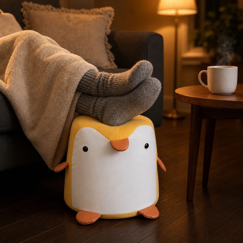Banco creativo para entrada con diseño de pingüino