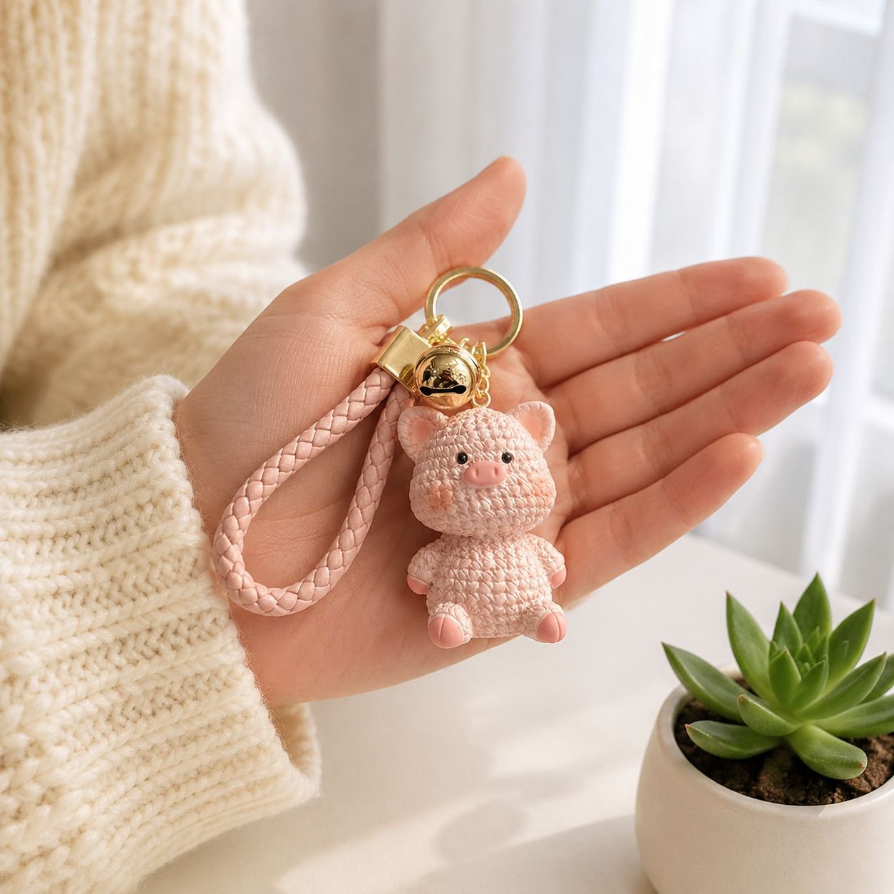 Pig keyring accessory displayed on white background