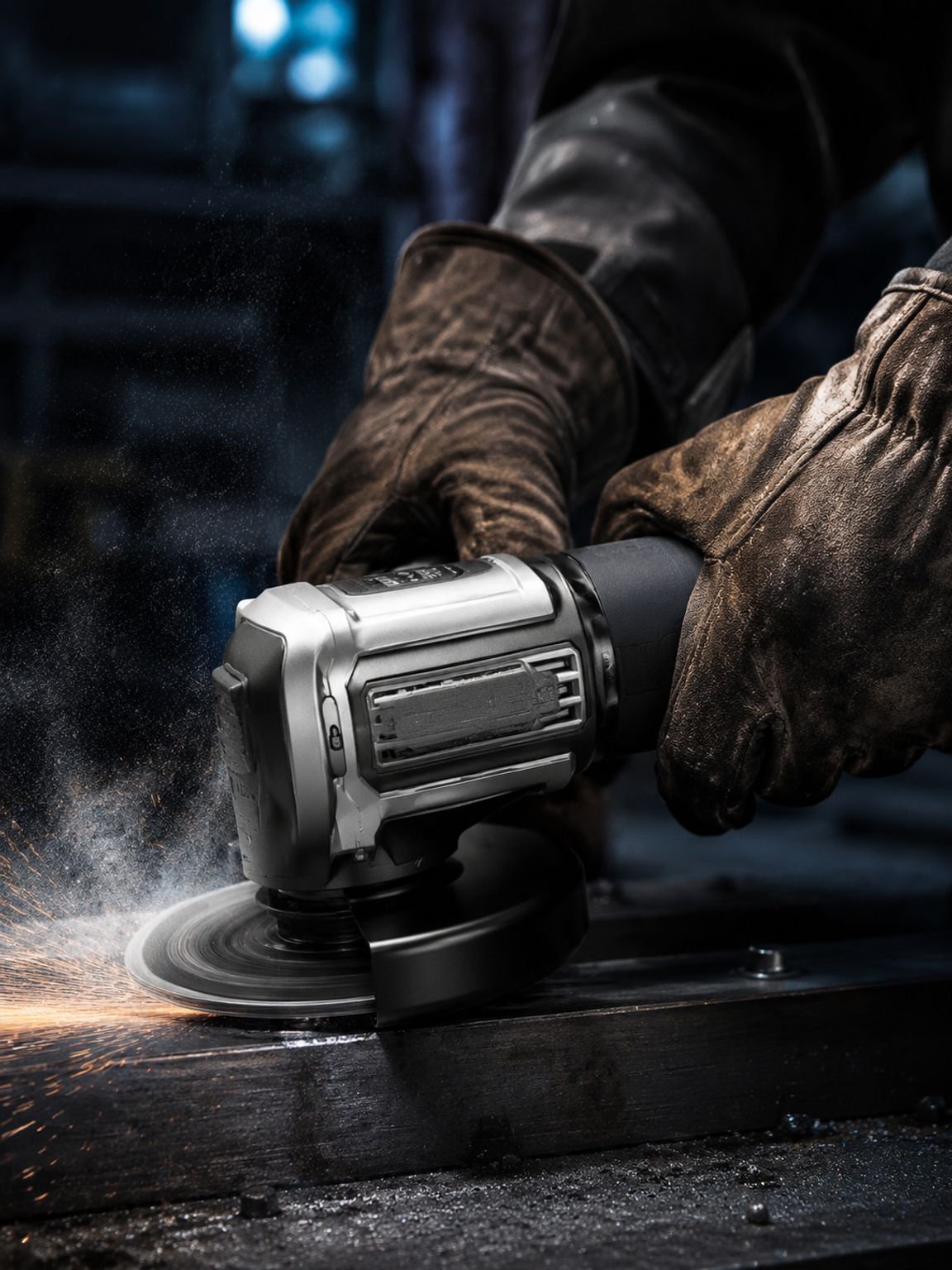 Close-up of German engineered angle grinder in use