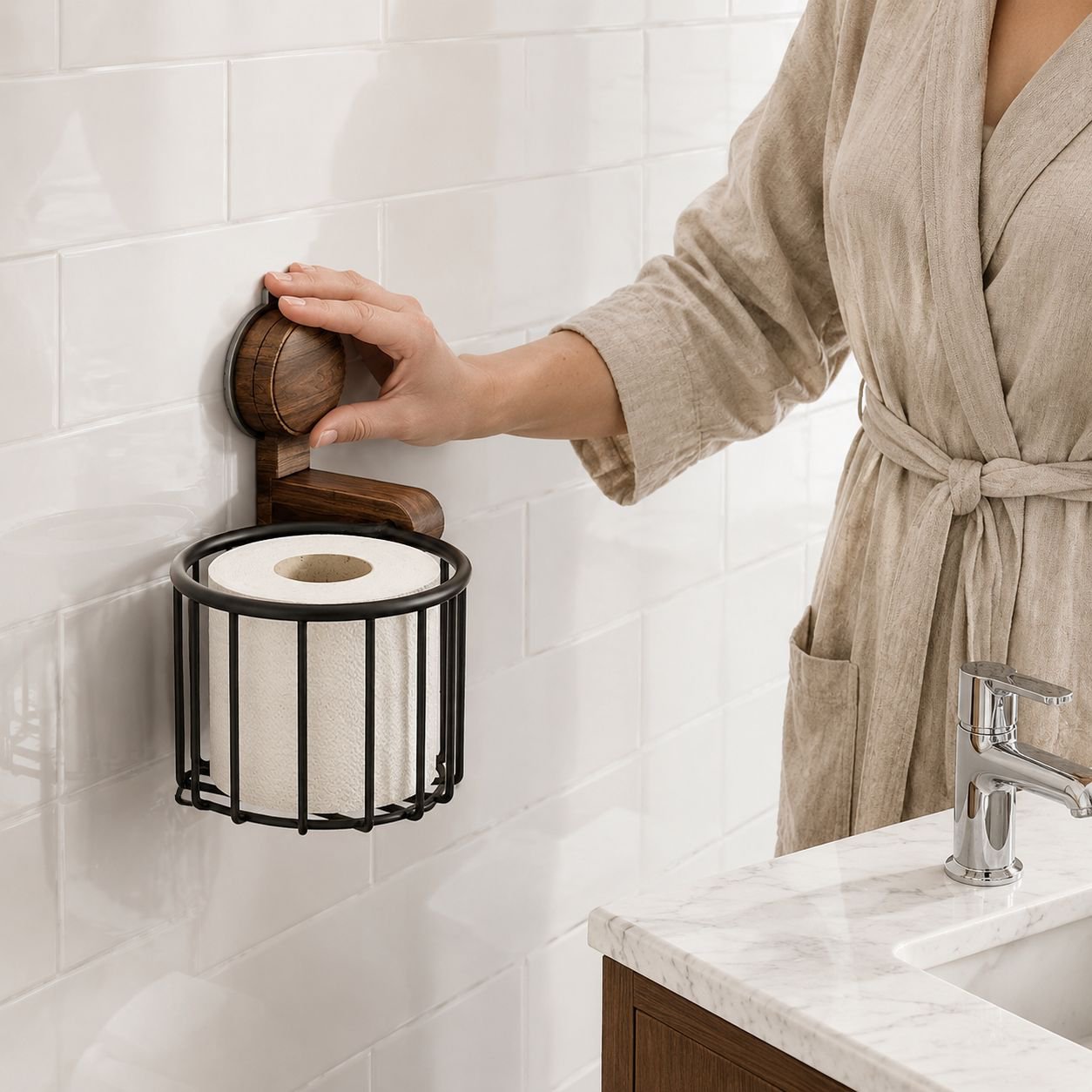 No-Drill Suction Bathroom Tissue Holder Basket