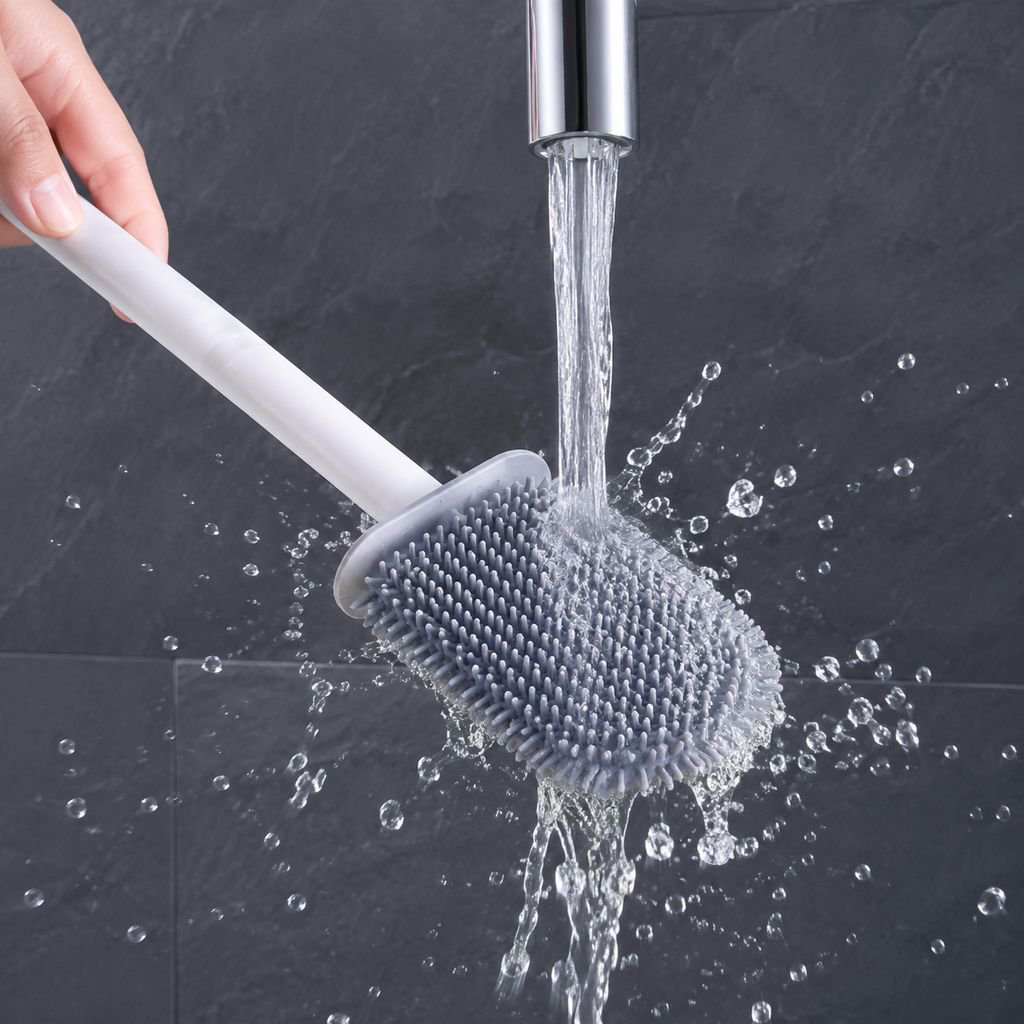 Space-saving bathroom toilet brush design