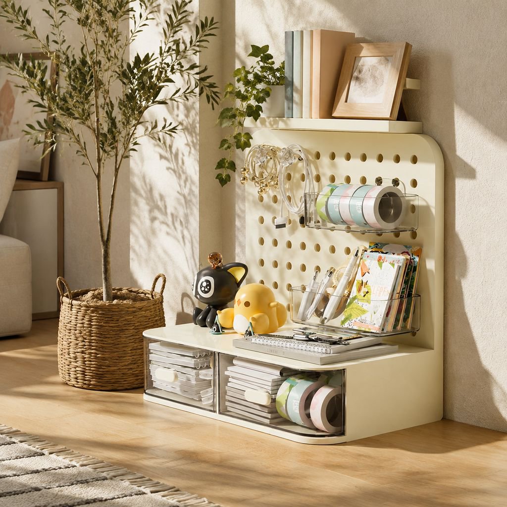Escritorio estante de almacenamiento vertical tablero de agujeros estilo crema dormitorio hogar mesa