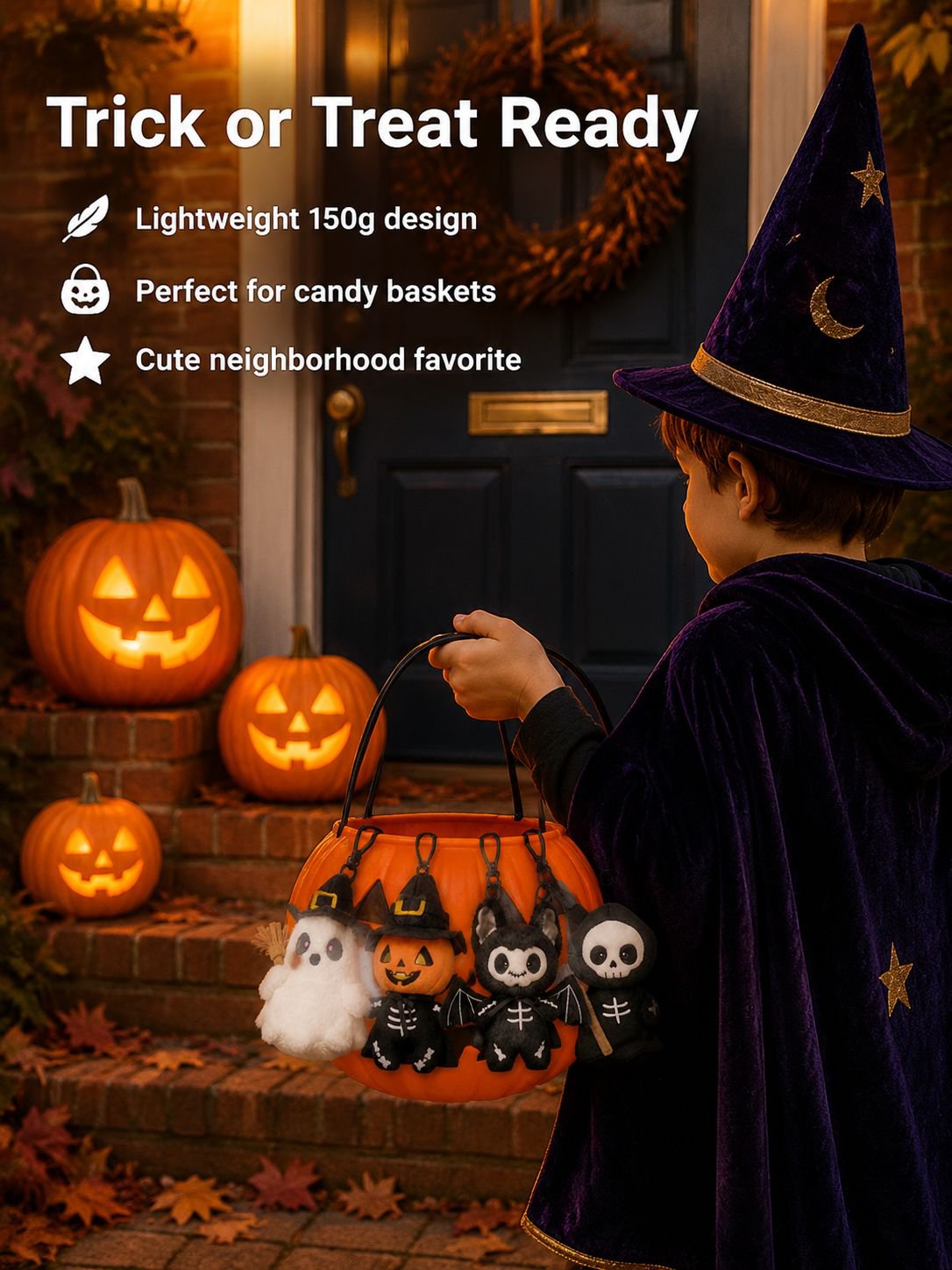 Halloween decorations, pumpkin ghost witch plush toy keychain, Day of the Dead party doll