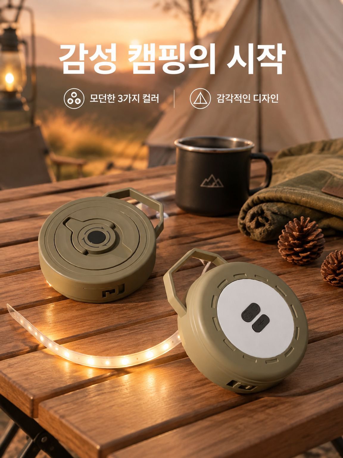 야외 캠핑용 줄자 조명