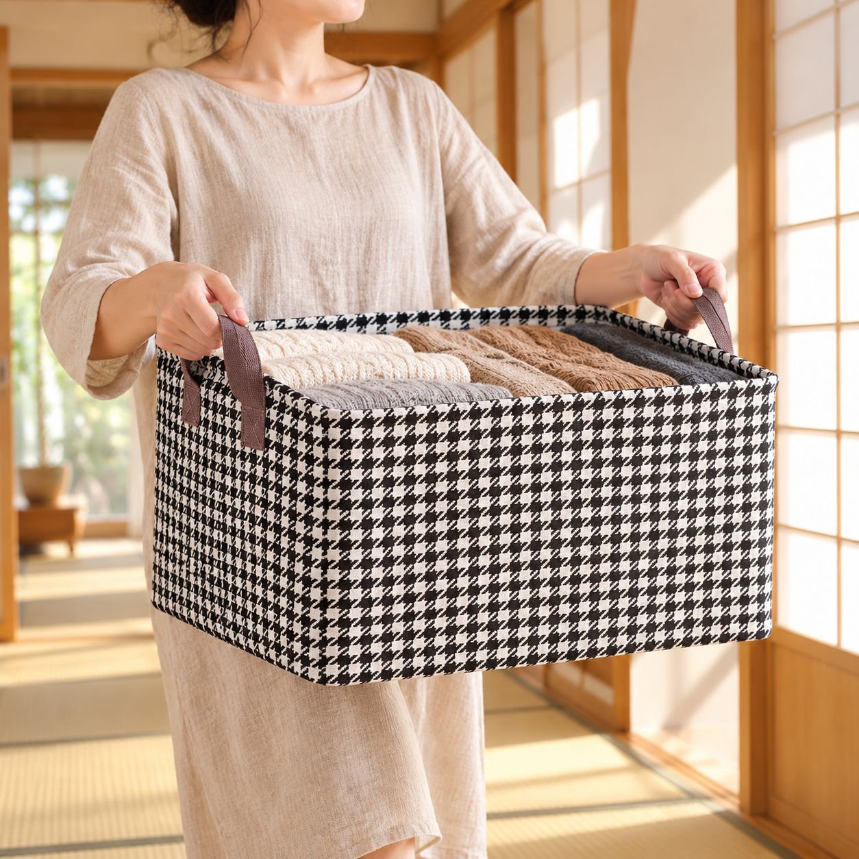 千鳥格子柄多機能収納バッグ