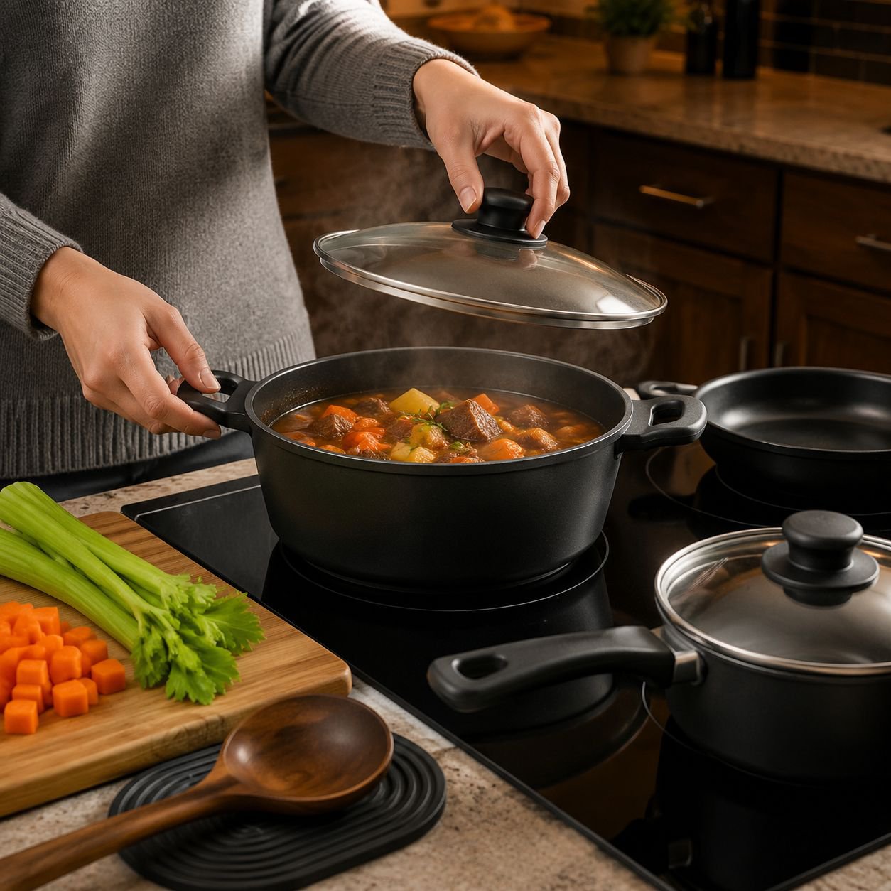 Hot selling 12-piece cookware set with spatula, non-stick soup pot, milk pot, frying pan, Maifan sto