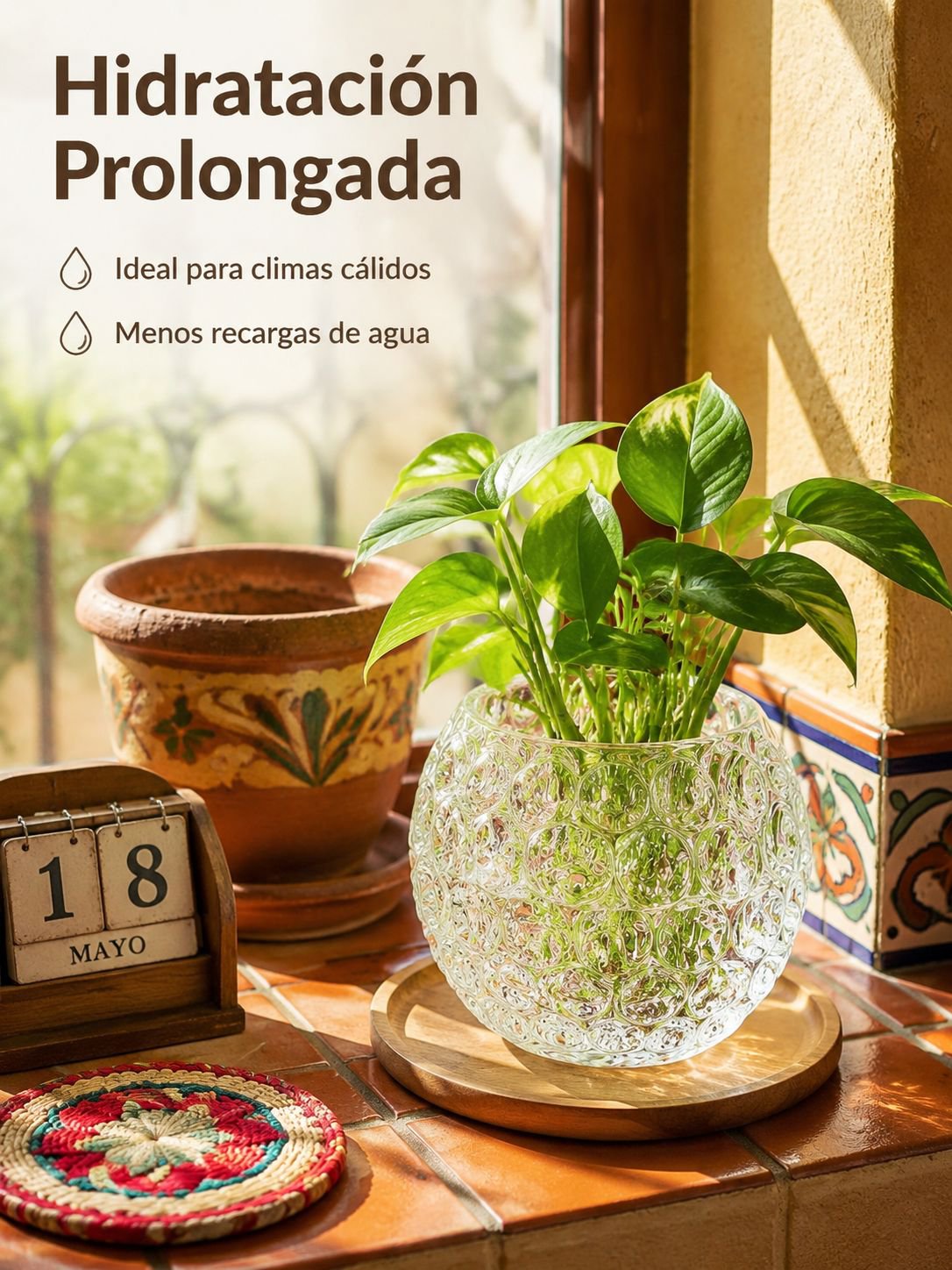 Florero de vidrio redondo transparente para plantas hidropónicas