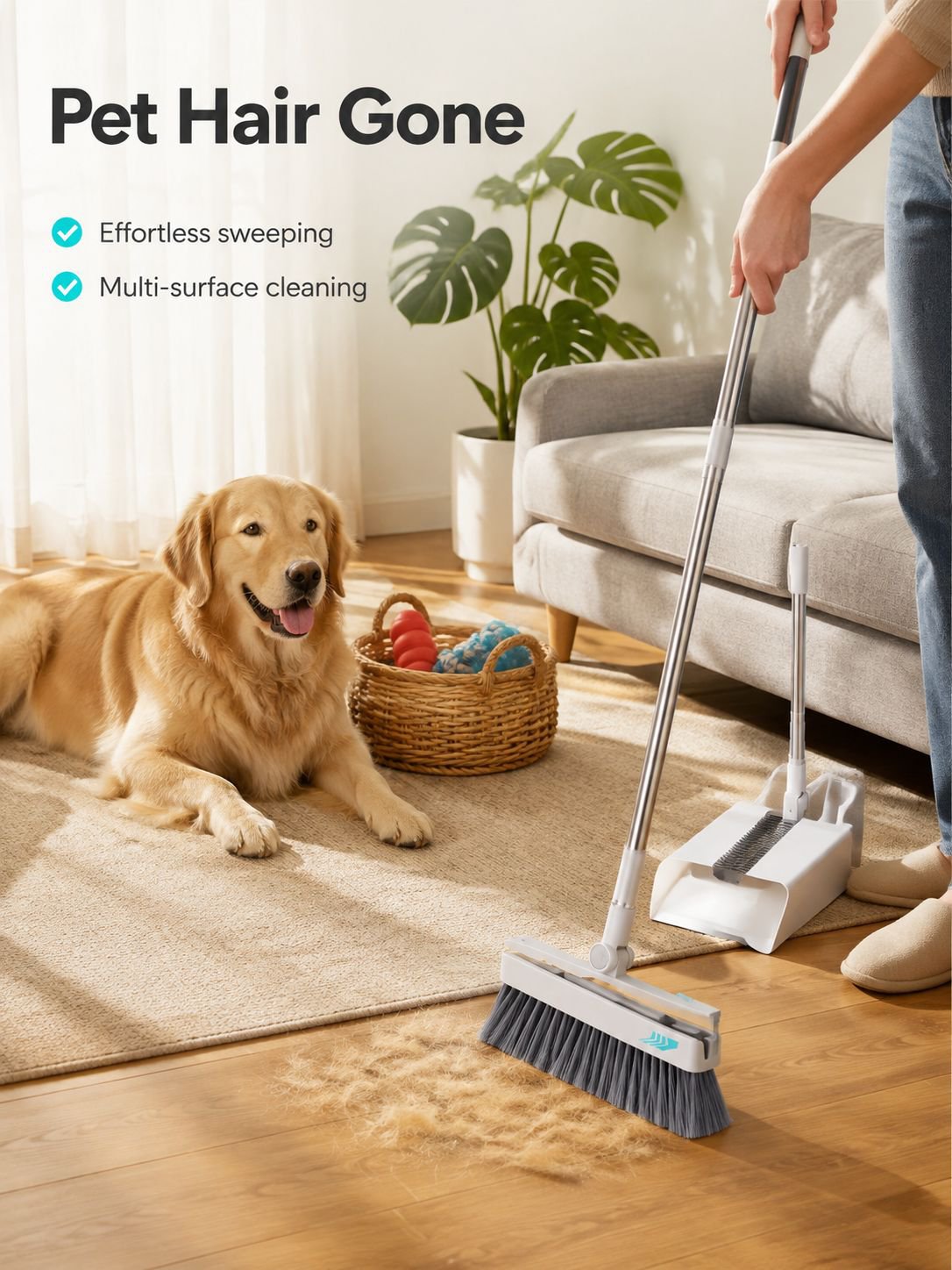 Foldaway Soft-Bristle Broom and Dustpan Set