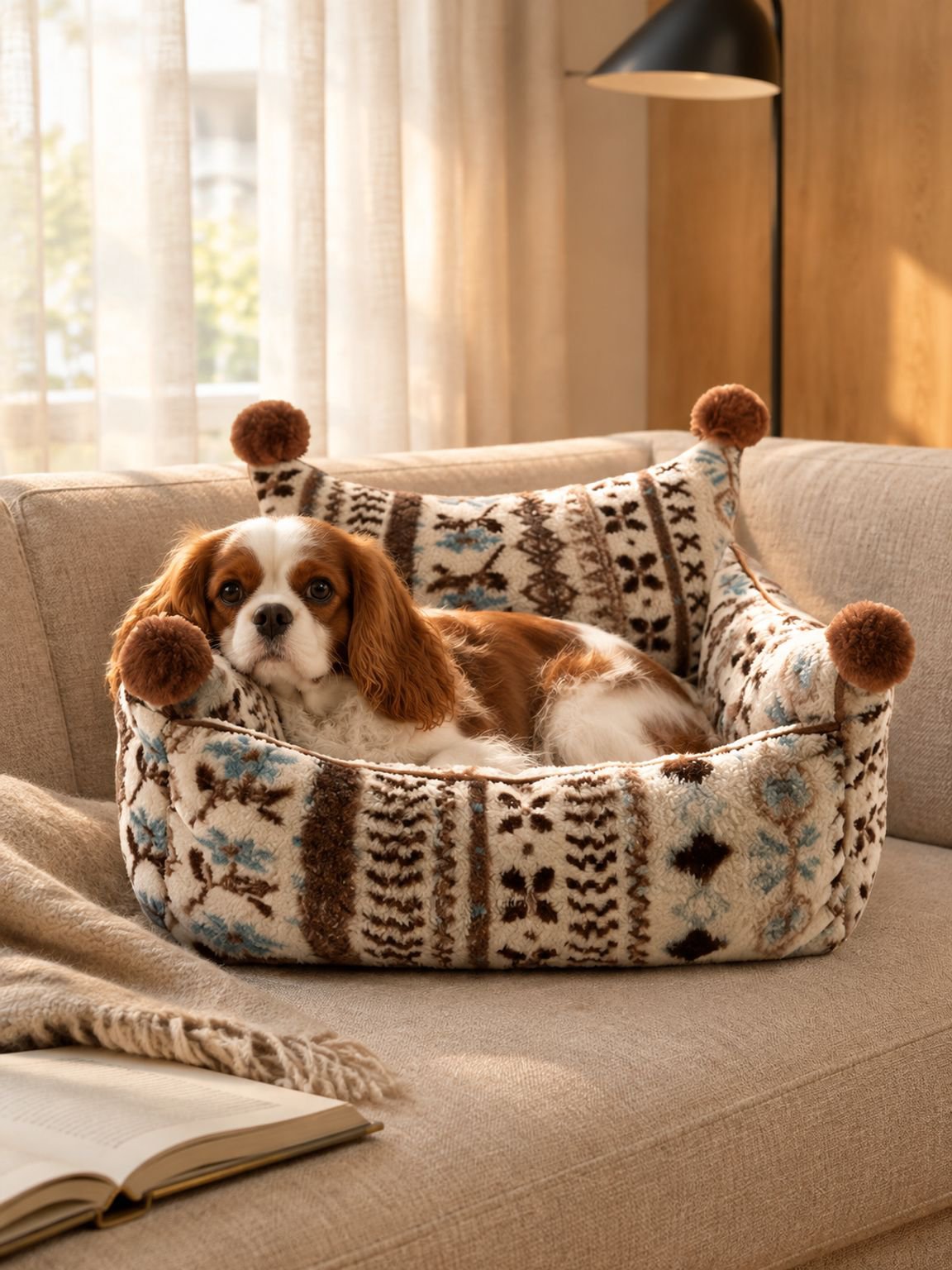 Warme Winter-Haustierhöhle für Katzen und kleine Hunde auf dem Sofa