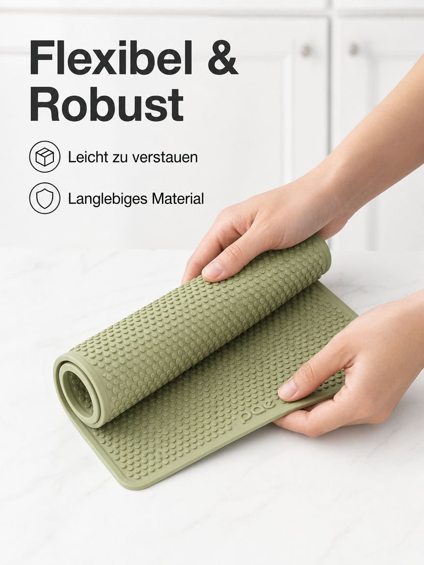 Multifunktionale Silikon-Spülmatte, rutschfest, hitzeisolierend, auslaufsicher, mit Wasserspeicher
