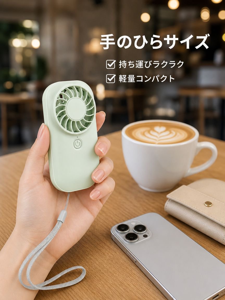 長時間バッテリー静音携帯ミニファン