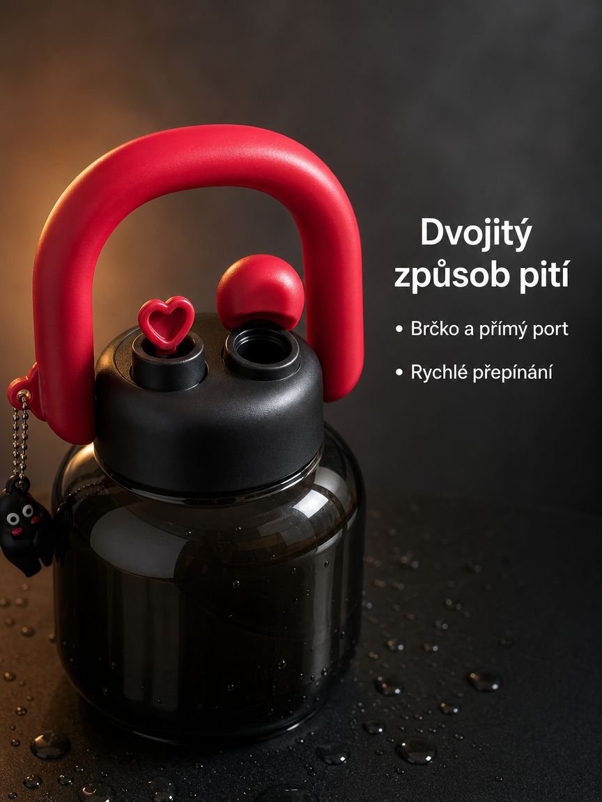 Dvouúčelový velkoobjemový hrnek s brčkem a držadlem
