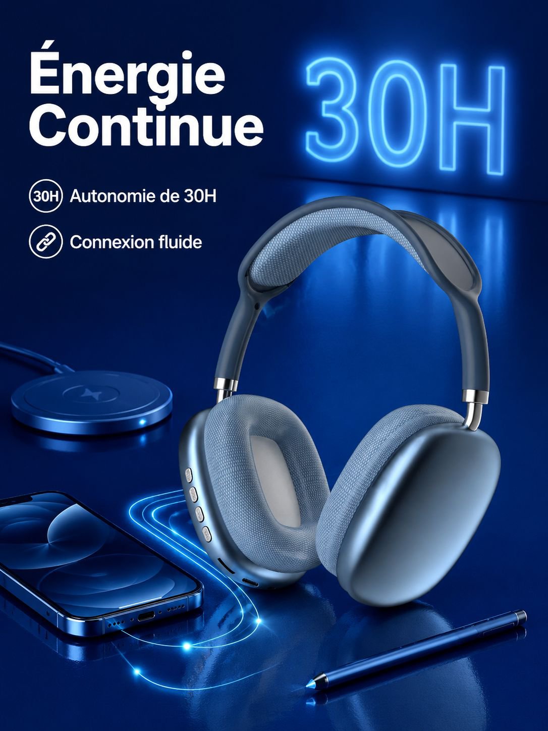 Casque Bluetooth sans fil à réduction de bruit