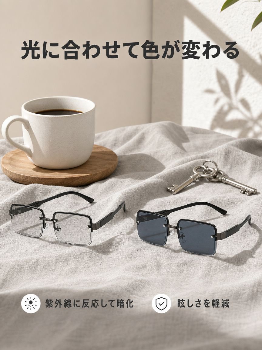 レトロメタルハーフリムグラデーションサングラス