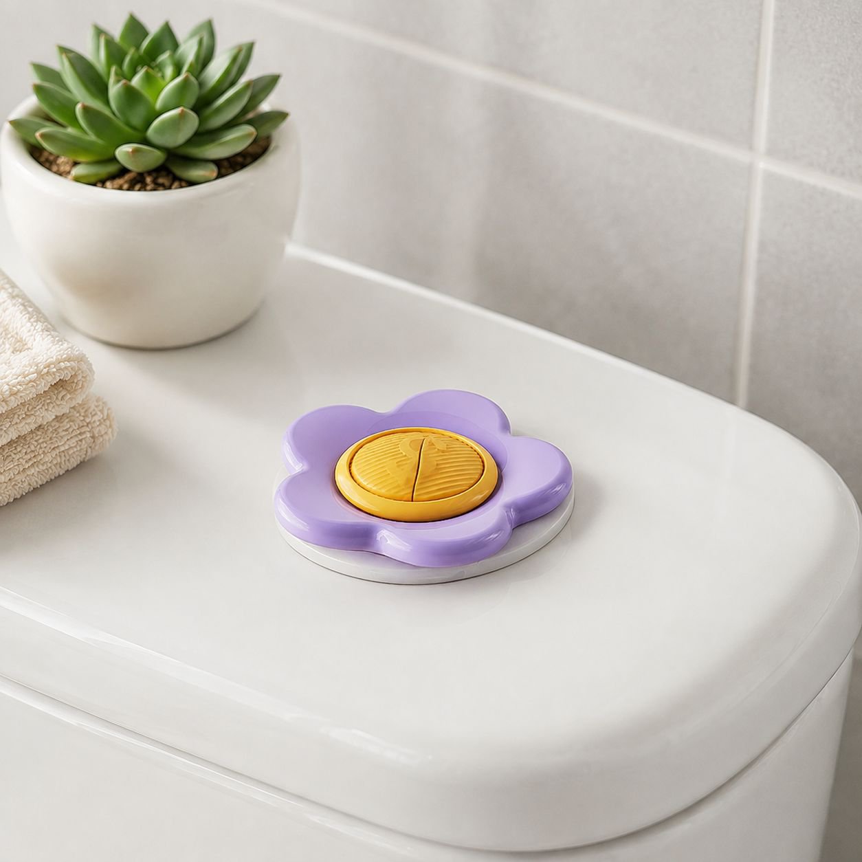 No-Touch Toilet Flush Button installed on home toilet tank