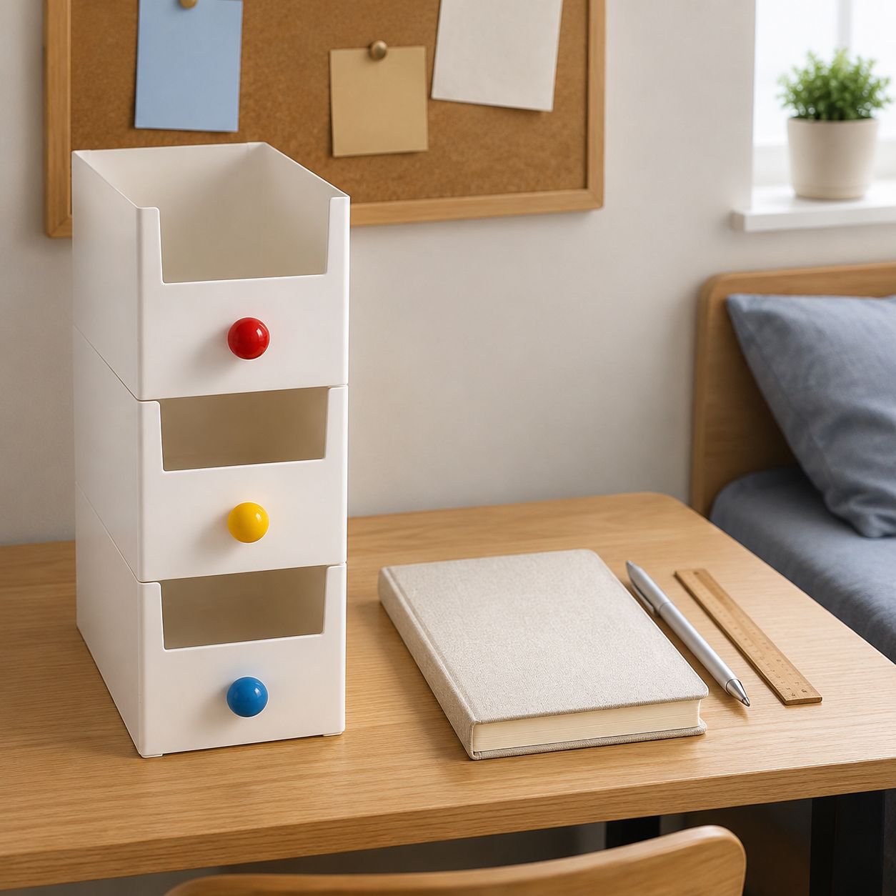 Dormitory Office Multi-Layer Desktop Storage Box, Dopamine Color Stationery Organizer