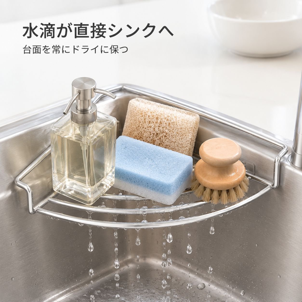 キッチン三角水切りラックシンク収納ラック雑巾収納蛇口周り収納料理用品