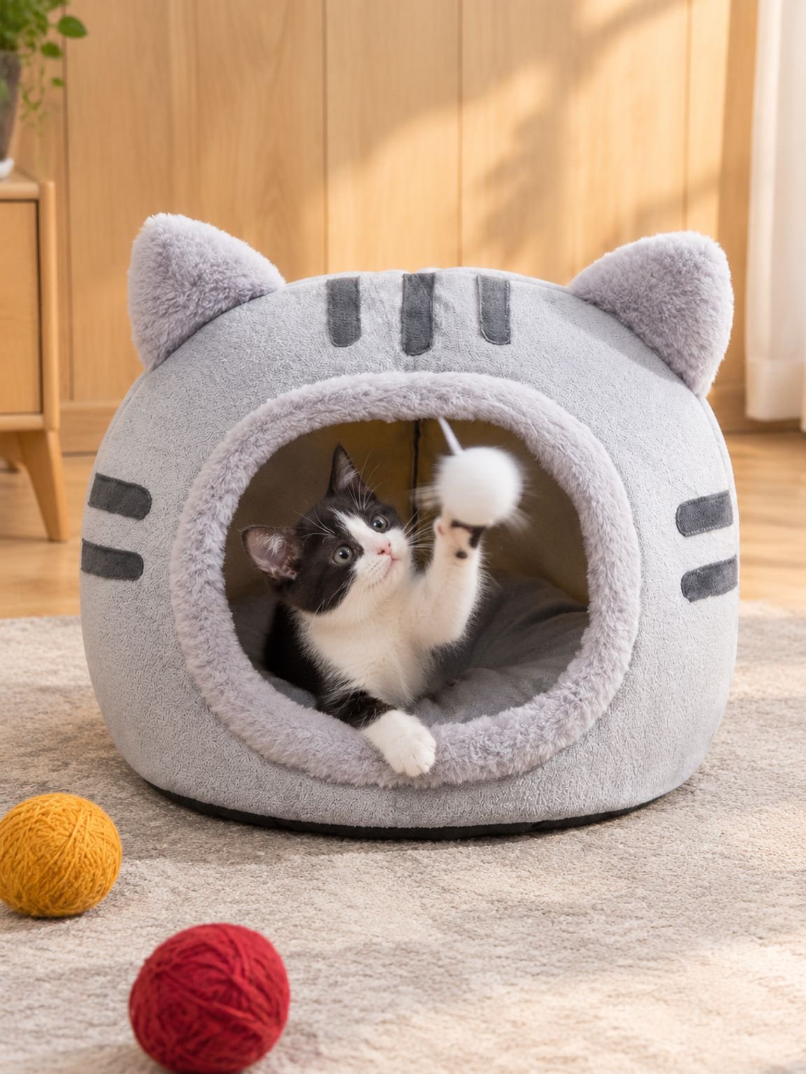 Casa para gatos semi-cerrada, ideal para invierno y cálida