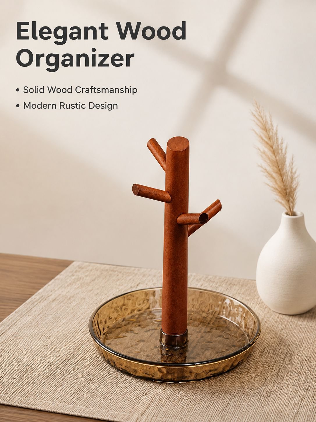Solid Wood Entrance Porch Key Holder Office Desk Jewelry Storage Organizer