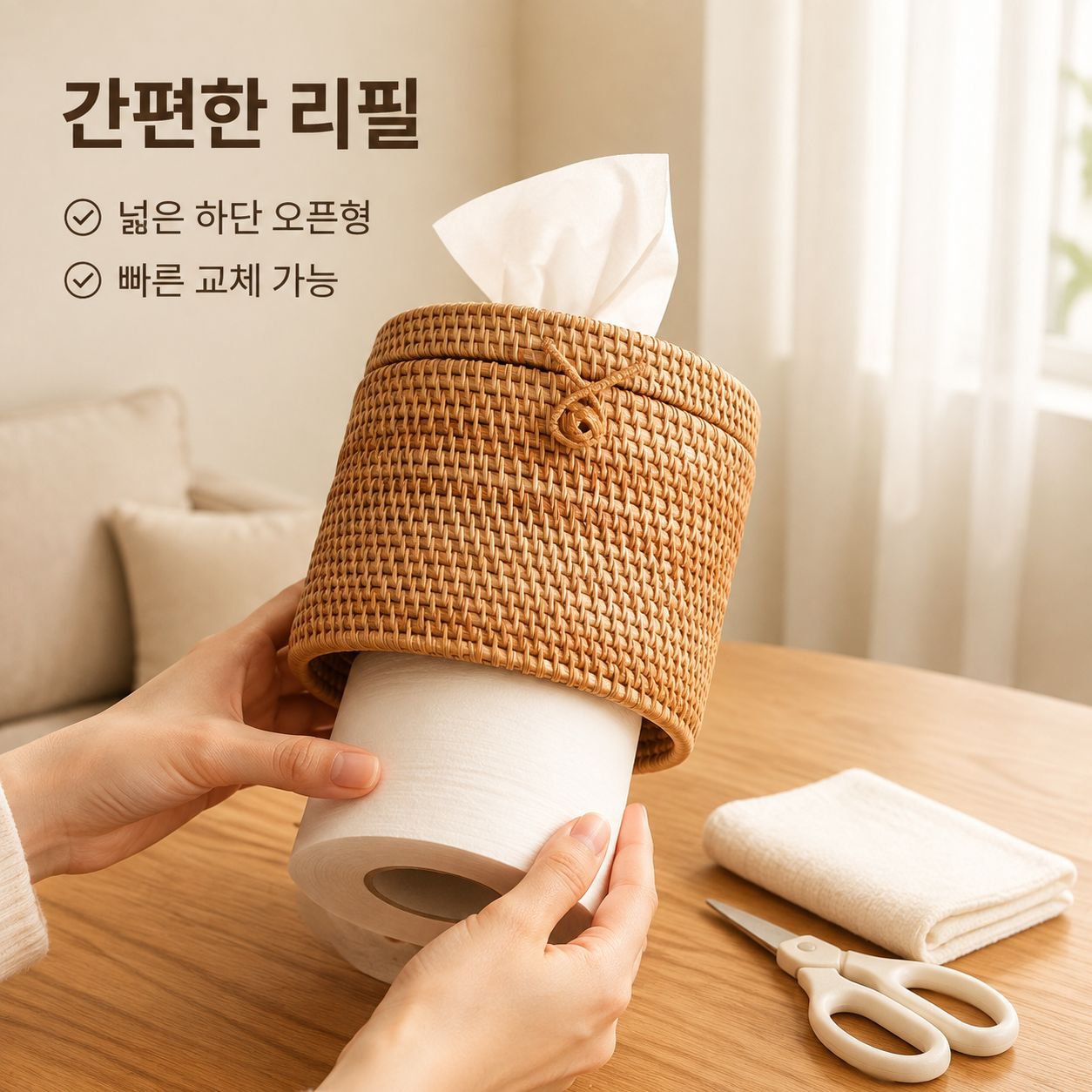 뚱크 라탄 휴지케이스 원형