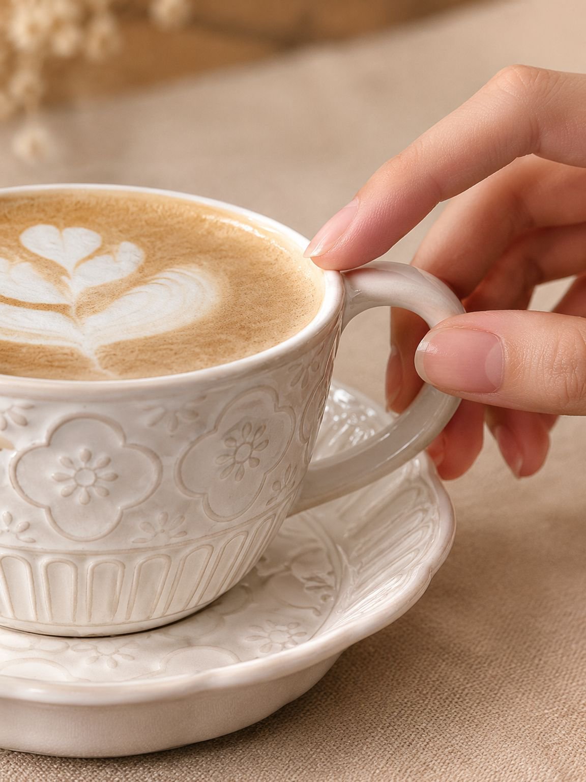 Vintage-inspired French-style coffee cup and saucer for special occasions