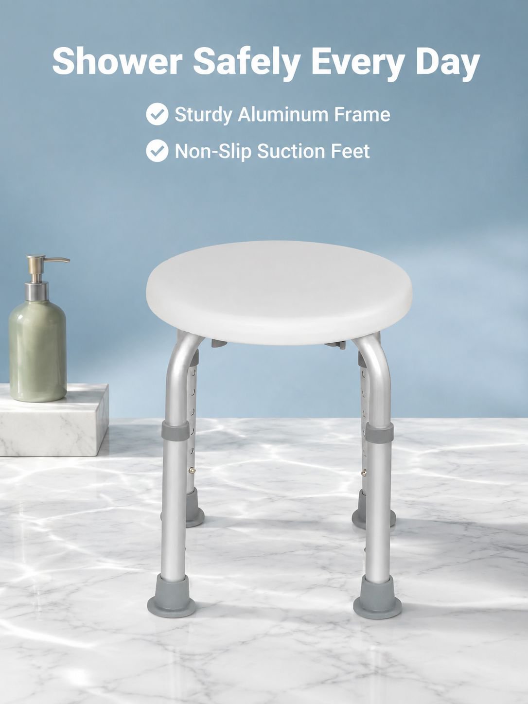 Aluminum Alloy Shower Chair for Elderly, Non-Slip Bathroom Stool