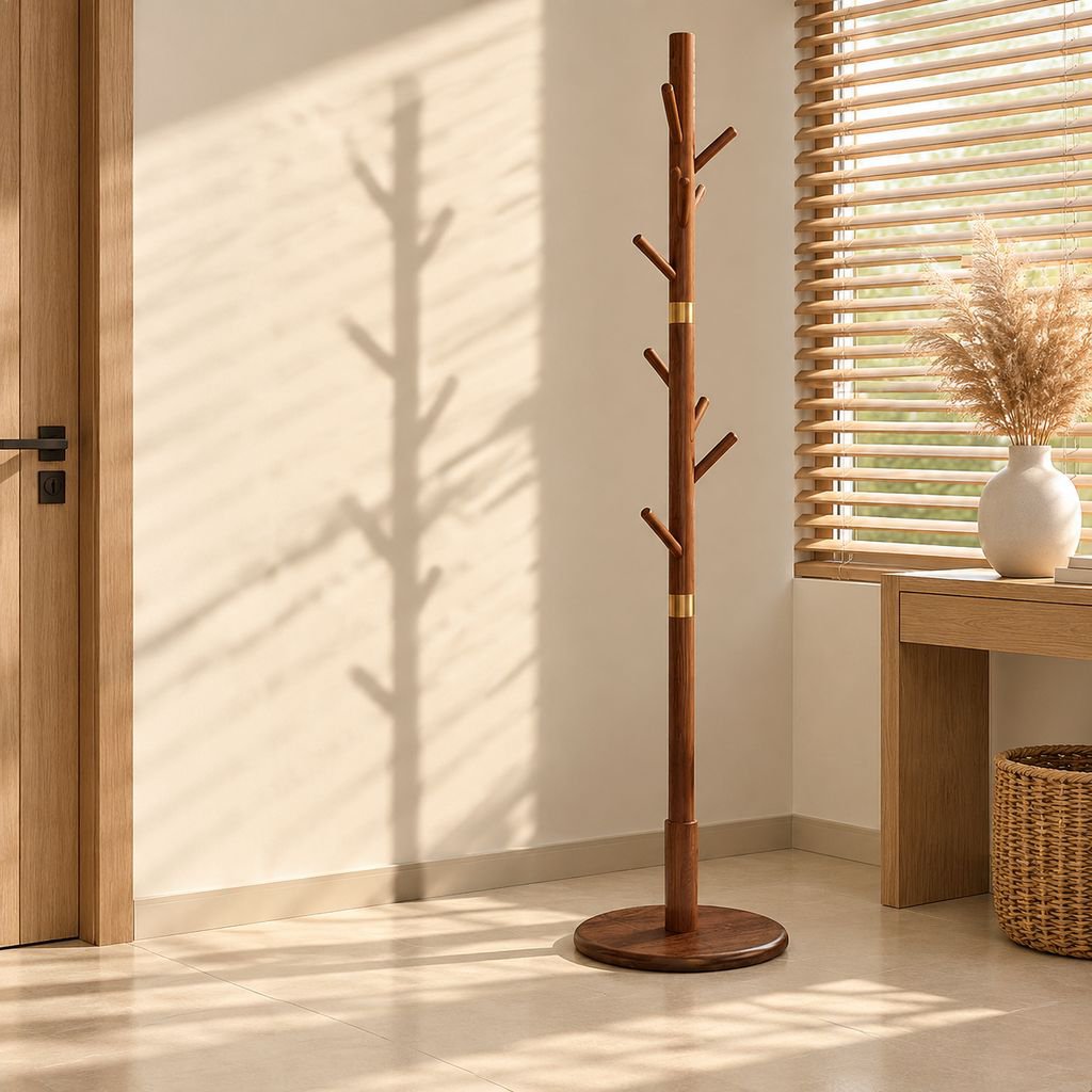 Modern Simple Solid Wood Coat Rack, Light Luxury Home Vertical Clothes Hanger